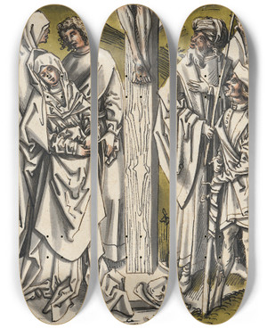 Triptych art skateboard deck of Circle Of Hans Holbein The Elder Crucifixion Of Christ by Circle Of Hans Holbein The Elder (1465-1524)