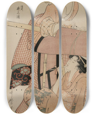 Triptych art skateboard deck of Kitagawa Utamaro Women By A Palanquin From The Series Chinese And Japanese Poems By Seven Year Old Girls Of Recent Times by Kitagawa Utamaro (1753-1806)