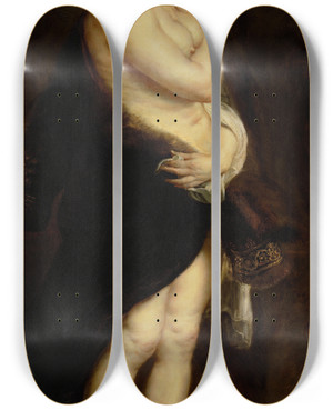 Triptych art skateboard deck of Peter Paul Rubens Helena Fourment In A Fur Robe by Peter Paul Rubens (1577-1640)