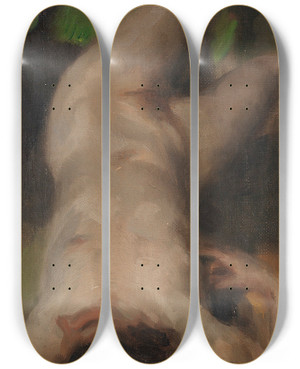 Triptych art skateboard deck of Carl Von Marr Liegender Weiblicher Akt Mit Grnem Tuch by Carl Von Marr (1858-1936)