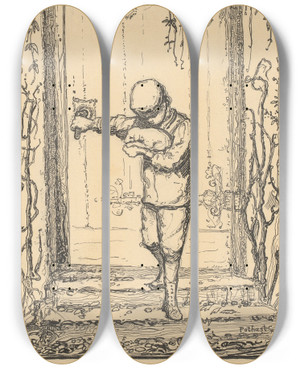 Triptych art skateboard deck of Willem Pothast Jongen Met Kat Bij Een Deur by Willem Pothast (1877-1916)