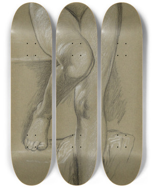Triptych art skateboard deck of Elihu Vedder Study For Figure Of Fortunemantelpiece by Elihu Vedder (1836-1923)