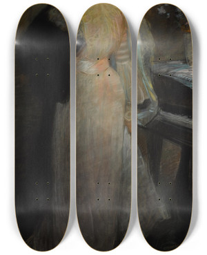 Triptych art skateboard deck of Julesalexandre Grn Portrait Of An Elegant Lady by Jules-Alexandre Grn (1868-1934)