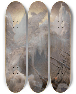 Triptych art skateboard deck of Henri Camille Danger Laurore Borale by Henri Camille Danger (1857-1937)
