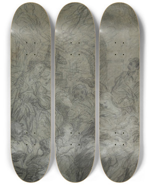 Triptych art skateboard deck of Franois Lemoyne The Adoration Of The Shepherds by Francois Lemoyne (1688-1737)