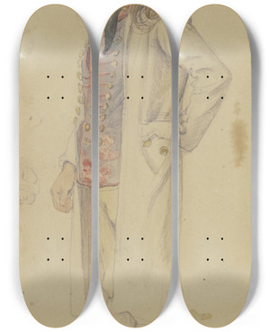 Triptych art skateboard deck of Jakob Becker Hessischer Bauer Nach Links Stehend by Jakob Becker (1810-1872)