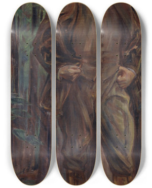 Triptych art skateboard deck of Jag Acke Erik Axel Karlfeldt 18641931 by J.A.G. Acke (1859-1924)