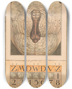 Triptych art skateboard deck of Theo Van Hoytema Kalenderblad Juli Met Kalkoen by Theo Van Hoytema (1863-1917) Triptych art skateboard deck of Theo Van Hoytema Kalenderblad Juli Met Kalkoen by Theo Van Hoytema (1863-1917)