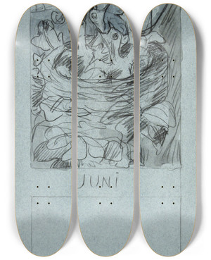 Triptych art skateboard deck of Theo Van Hoytema Merelnest Juni by Theo Van Hoytema (1863-1917)