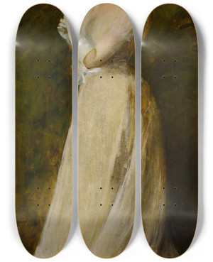Triptych art skateboard deck of William Merritt Chase Portrait Of Miss B by William Merritt Chase (1849-1916)