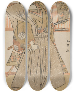 Triptych art skateboard deck of Katsukawa Shunsh Ichimura Uzaemon Ix As Soga No Juro by Katsukawa Shunsho (1726-1792)
