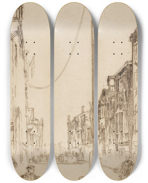 Triptych art skateboard deck of James Abbott Mcneill Whistler The Venetian Mast by James Abbott Mcneill Whistler (1834-1903)