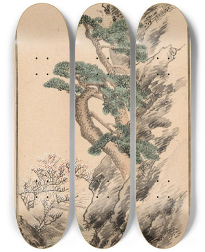 Triptych art skateboard deck of Nanbara Sakujir Shubi Gakan Pl22 by Nanbara Sakujiro (1889)