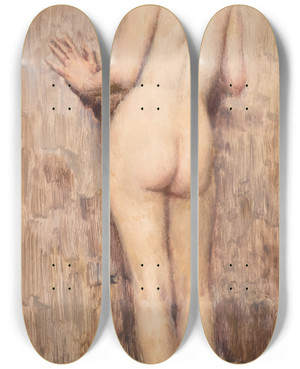 Triptych art skateboard deck of Hermann Moest Mdchenakt by Hermann Moest (1868-1945)