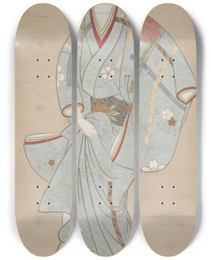Triptych art skateboard deck of Hakuin Ekaku Figure Of A Woman by Hakuin Ekaku (1686-1769)