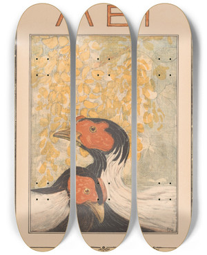Triptych art skateboard deck of Theo Van Hoytema Kalenderblad Mei Met Zilverfraisanten by Theo Van Hoytema (1863-1917)