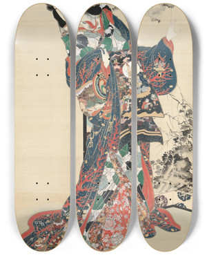 Triptych art skateboard deck of Kawanabe Kysai Hell Courtesan by Kawanabe Kyosai (1831-1889)
