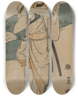 Triptych art skateboard deck of Toyokuni Utagawa The Actor Ichikawa Danjuro As A Samurai by Toyokuni Utagawa (1769-1825)