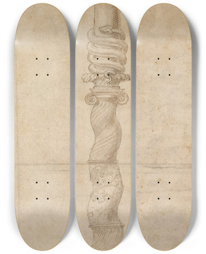 Triptych art skateboard deck of Giulio Romano Design For A Candlestick by Giulio Romano (1492-1546)