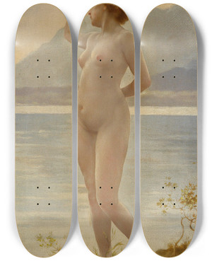 Triptych art skateboard deck of Daniel Hock Aus Dem Bade by Daniel Hock (1858-1934)