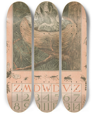 Triptych art skateboard deck of Theo Van Hoytema Kalenderblad Juni Met Jonge Vogels by Theo Van Hoytema (1863-1917) Triptych art skateboard deck of Theo Van Hoytema Kalenderblad Juni Met Jonge Vogels by Theo Van Hoytema (1863-1917)