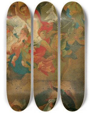 Triptych art skateboard deck of Franz Anton Maulbertsch Himmelfahrt Mariens_1 by Franz Anton Maulbertsch (1724-1796)
