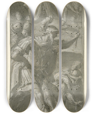 Triptych art skateboard deck of Giovanni Mauro Della Rovere Gideon Choosing Hisarmy by Giovanni Mauro della Rovere (1561-1640)
