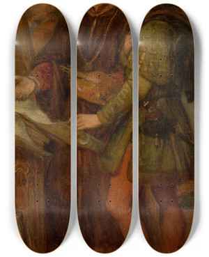 Triptych art skateboard deck of Nicaise De Keyser The Painters Jan Van Eyck And Rogier Van Der Weyden by Nicaise De Keyser (1813-1887)
