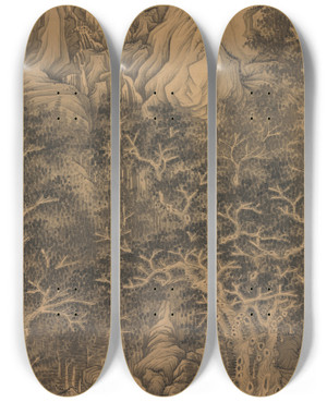Triptych art skateboard deck of Chen Hongshou The Mountain Of Five Cataracts_2 by Chen Hongshou (1598-1652)