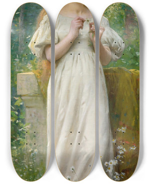 Triptych art skateboard deck of Lonjeanbasile Perrault Meditation_2 by Lon-Jean-Basile Perrault (1832-1908)