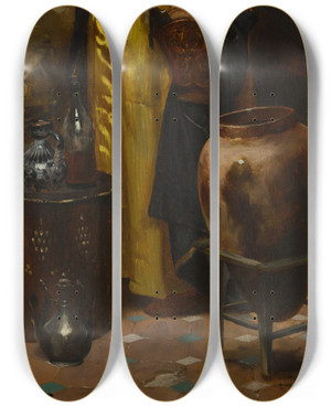 Triptych art skateboard deck of Rudolf Ernst A Refreshing Drink by Rudolf Ernst (1854-1932)