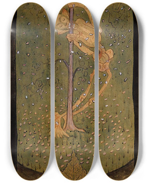 Triptych art skateboard deck of Hugo Simberg Autumn I 1895 by Hugo Simberg (1873-1917)