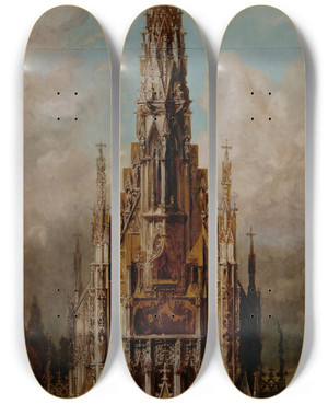 Triptych art skateboard deck of Hans Makart Gotische Grabkirche St Michael Turmfassade by Hans Makart (1840-1884)