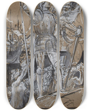 Triptych art skateboard deck of Lucolivier Merson Les Conquerants by Luc-Olivier Merson (1846-1920)