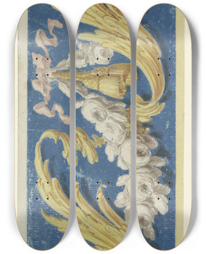 Triptych art skateboard deck of Lambertus Hardenberg Bladranken En Guirlandes by Lambertus Hardenberg (1822-1900)