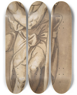 Triptych art skateboard deck of Paolo Farinati A Man Resting On A Staff by Paolo Farinati (1522-1606)