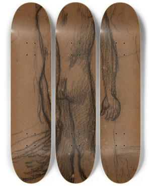 Triptych art skateboard deck of Pierre Puvis De Chavannes Enfant Nu De Dos by Pierre Puvis De Chavannes (1824-1898)