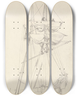 Triptych art skateboard deck of Cornelius Varley Ship Study by Cornelius Varley (1781-1873)