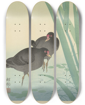 Triptych art skateboard deck of Ohara Koson Moorhens And Iris by Ohara Koson (1877-1945) Triptych art skateboard deck of Ohara Koson Moorhens And Iris by Ohara Koson (1877-1945)