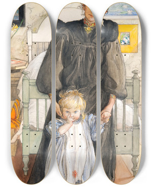 Triptych art skateboard deck of Carl Larsson Karin And Kersti by Carl Larsson (1853-1919)