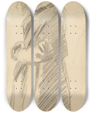 Triptych art skateboard deck of Gustav Wentzel Old Woman With Headscarf_1 by Gustav Wentzel (1859-1927)