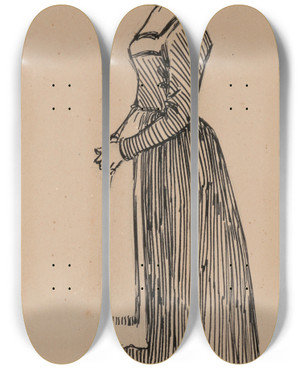 Triptych art skateboard deck of Amede Lynen Girl by Amedee Lynen (1852-1938)