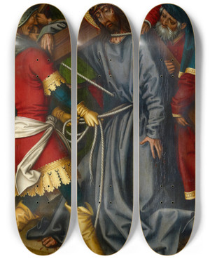Triptych art skateboard deck of Sigmund Holbein Christ Carrying The Cross by Sigmund Holbein (1475-1540)