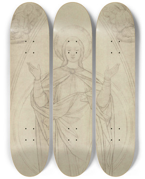 Triptych art skateboard deck of Eduard Von Steinle Entwurf Zu Einem Altar Mittelbild by Eduard Von Steinle (1810-1886)