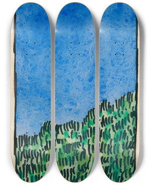 Triptych art skateboard deck of Karl Wiener Komposition Aus Pflaster Und Wiese Ii by Karl Wiener (1901-1949)