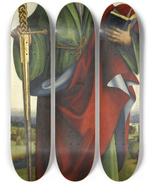 Triptych art skateboard deck of Macrino Dalba Saint Paul by Macrino Dalba (1465-1528)