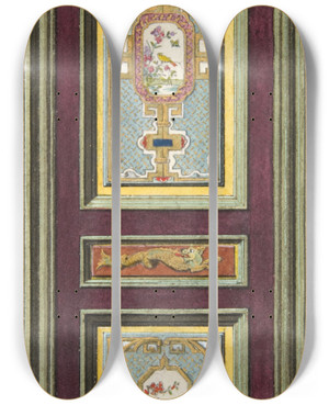Triptych art skateboard deck of Julesedmondcharles Lachaise Design For The Decoration Of A Door With Chinese Motifs by Jules-Edmond-Charles Lachaise (1897)