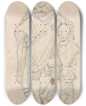 Triptych art skateboard deck of Nicaise De Keyser Statue Of The Sculptor Willem Kerricx by Nicaise De Keyser (1813-1887)