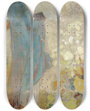 Triptych art skateboard deck of Odilon Redon Pandora_2 by Odilon Redon (1840-1916)
