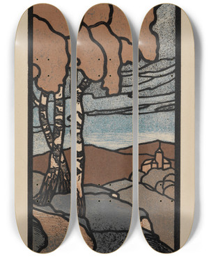 Triptych art skateboard deck of Alexander Kanoldt Herbst by Alexander Kanoldt (1881-1939)